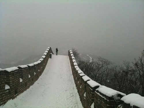 snow on the great wall beijing china